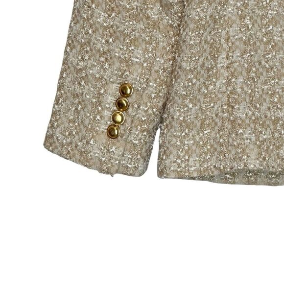 Express Cream Gold Metallic Double Breasted Tweed Blazer | S - Picture 7 of 11